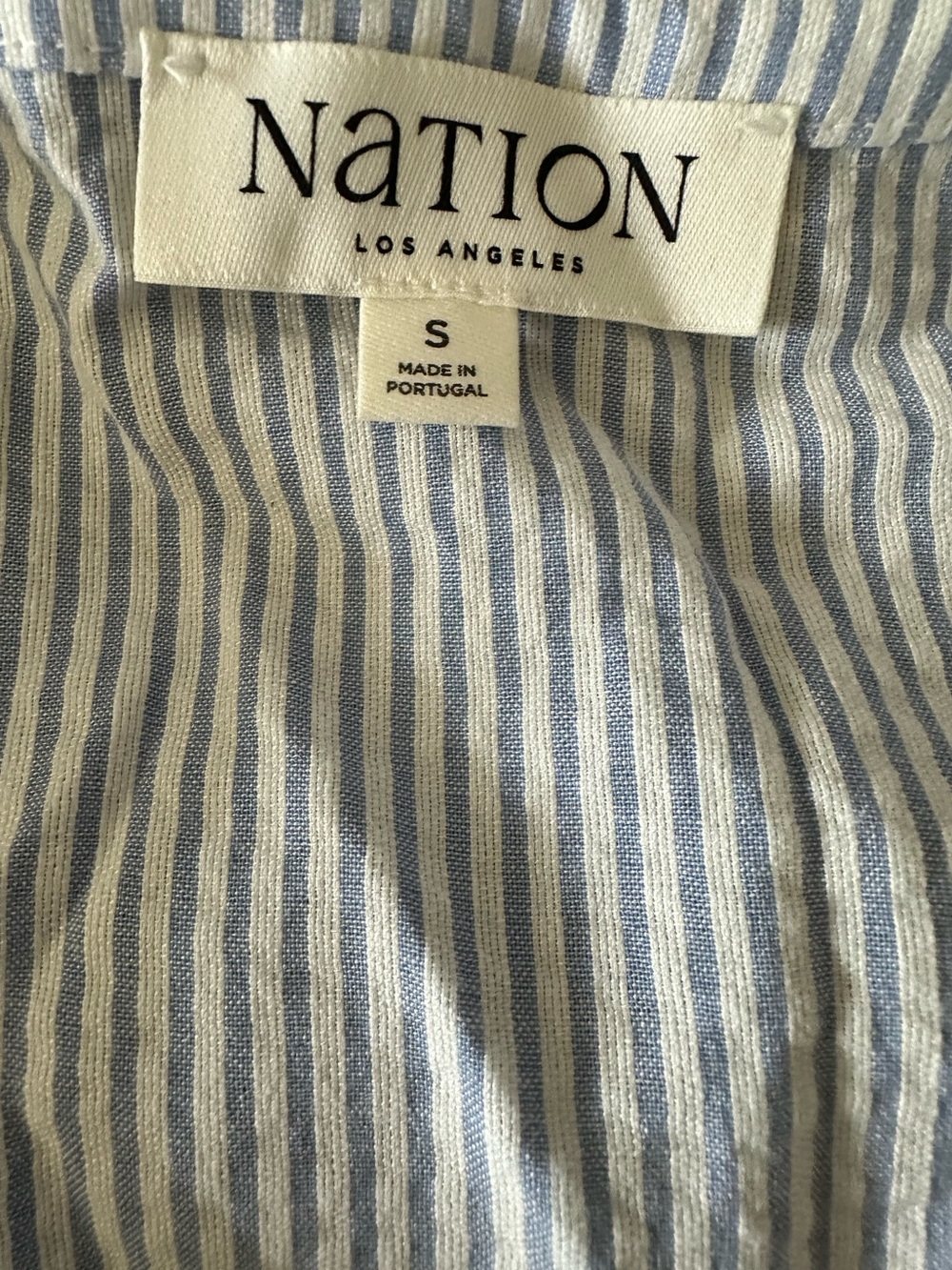 NATION LTD Veronique Blouse Large Blue Striped Button Front Oversized Collar NWT - Picture 5 of 7